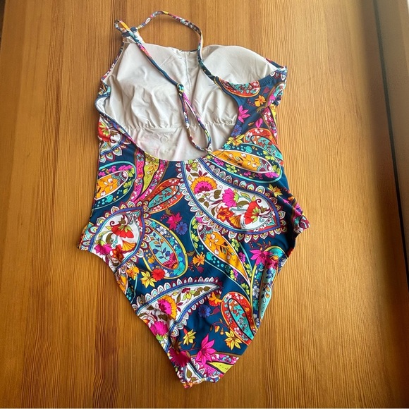 Trina Turk M 8 colorful Provence paisley bandeau one shoulder onepiece swimsuit - Picture 7 of 9